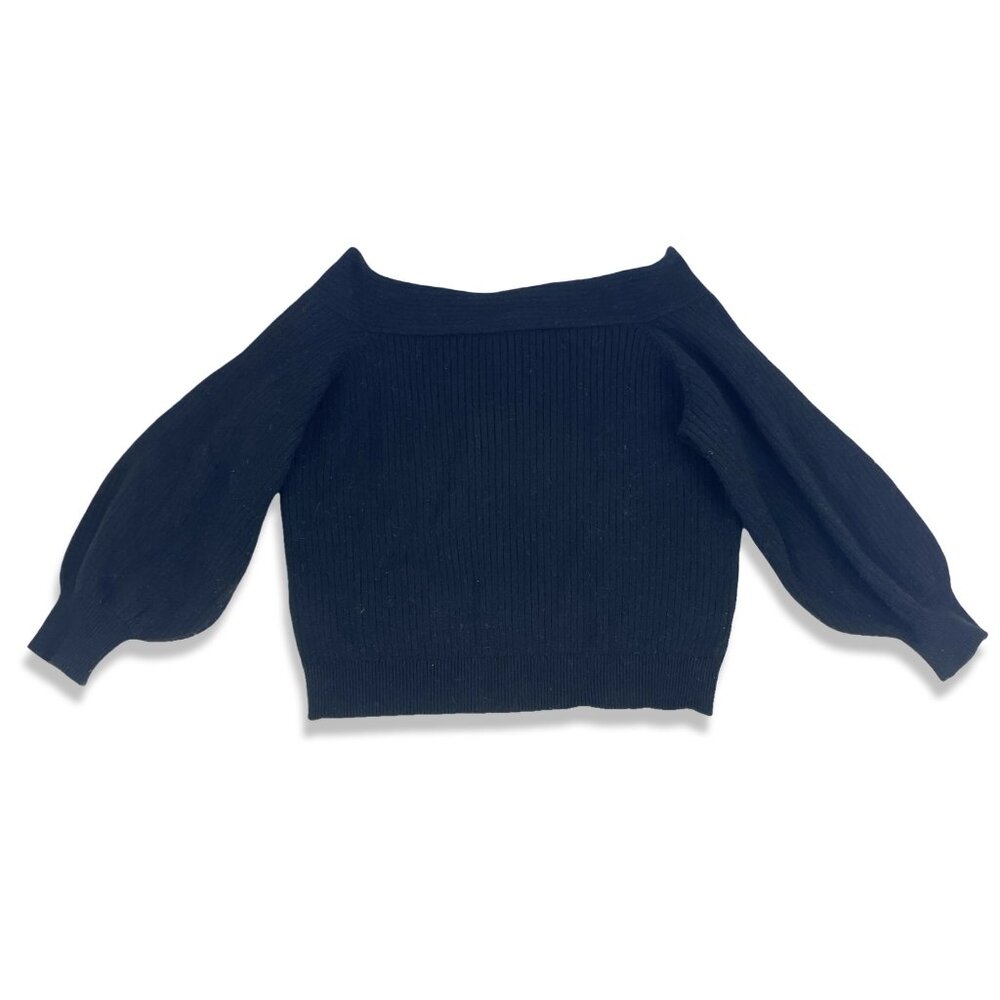 Anthropologie MOTH Off-Shoulder Balloon Sleeve Rib Knit Sweater (M)
